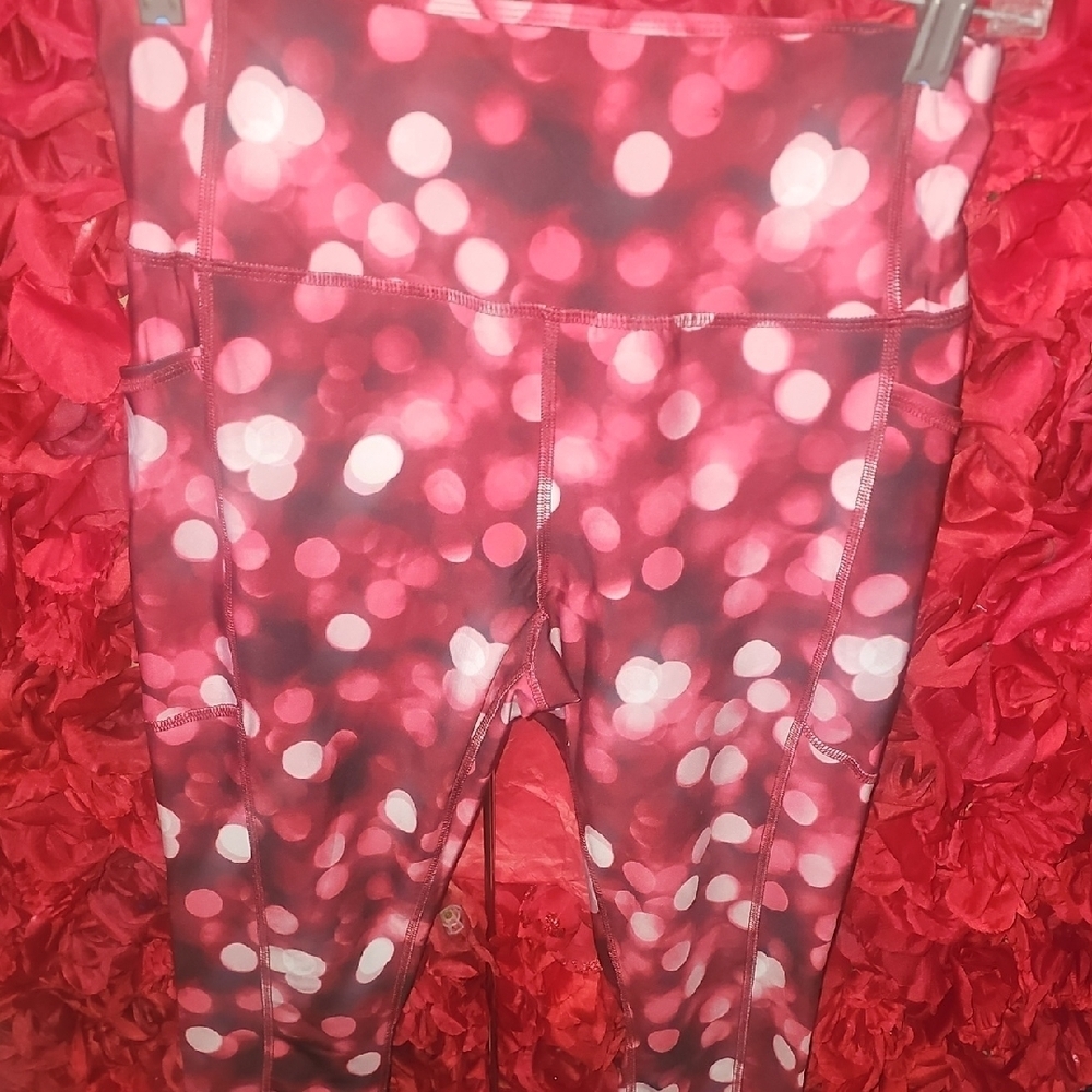 Avia Womens Vibrant Pink Polka Dot Active Leggings With Pockets Size S (4-6)